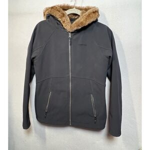Marmot Womens Softshell Hooded Jacket Gray Faux Fur Trim Size Medium